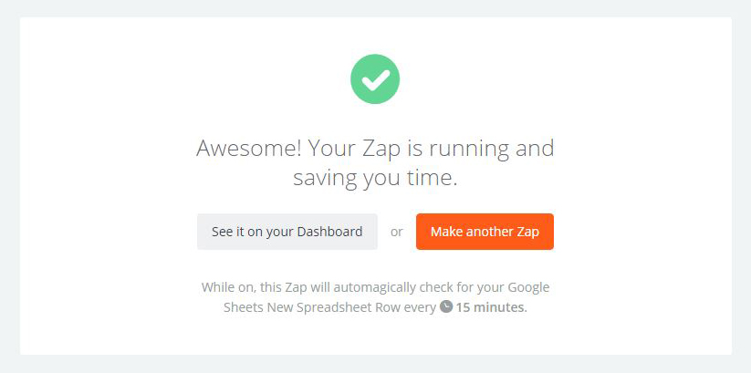 Screenshot of active Zap